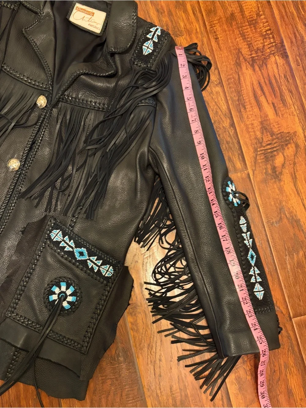 Arturo Arocha Black Leather Western Beaded Fringe Jacket 44